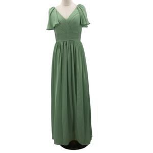 BRIDESMAID SZ 6 S green vneck flutter sleeve corset lace up  maxi dress NEW B168